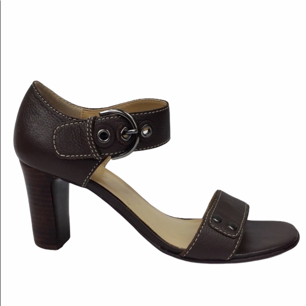 Brown Leather Chunky Heels Mary Jane